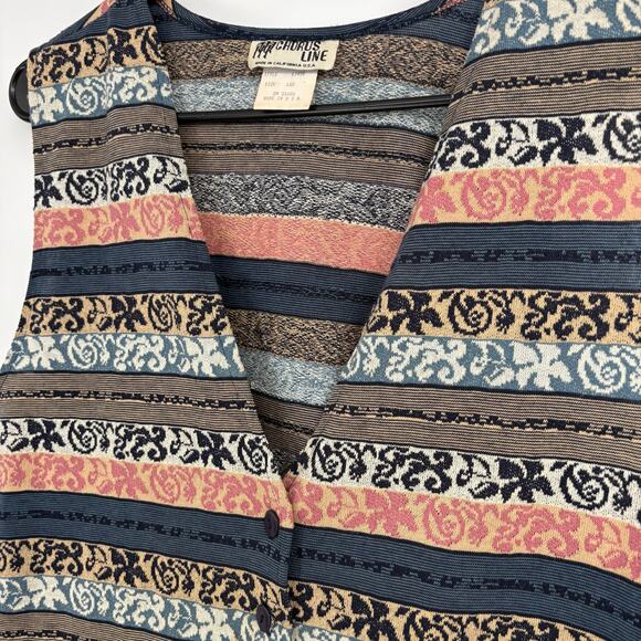 Vintage Chorus Line Striped Boho Hippie Y2K Button Down Vest Size Large - Picture 5 of 7